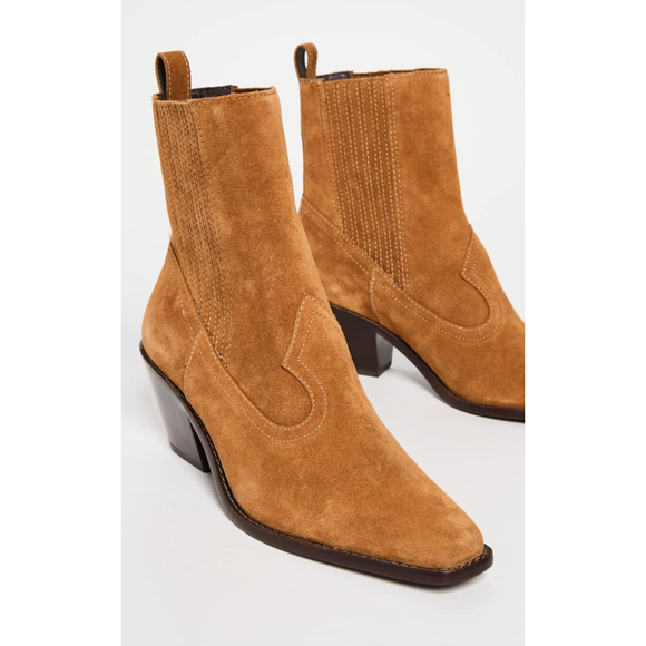 NIB Tory Burch Women's Western Ankle Boots Camel Brown Suede $458 - Size 7.5 M - Picture 3 of 14